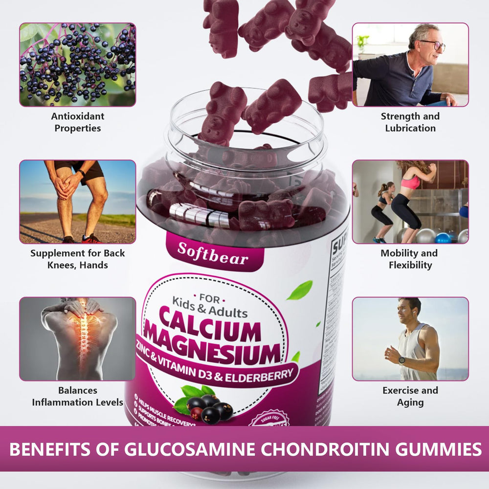 Label shows vegan, sugar-free, gelatin-free Softbear gummies.