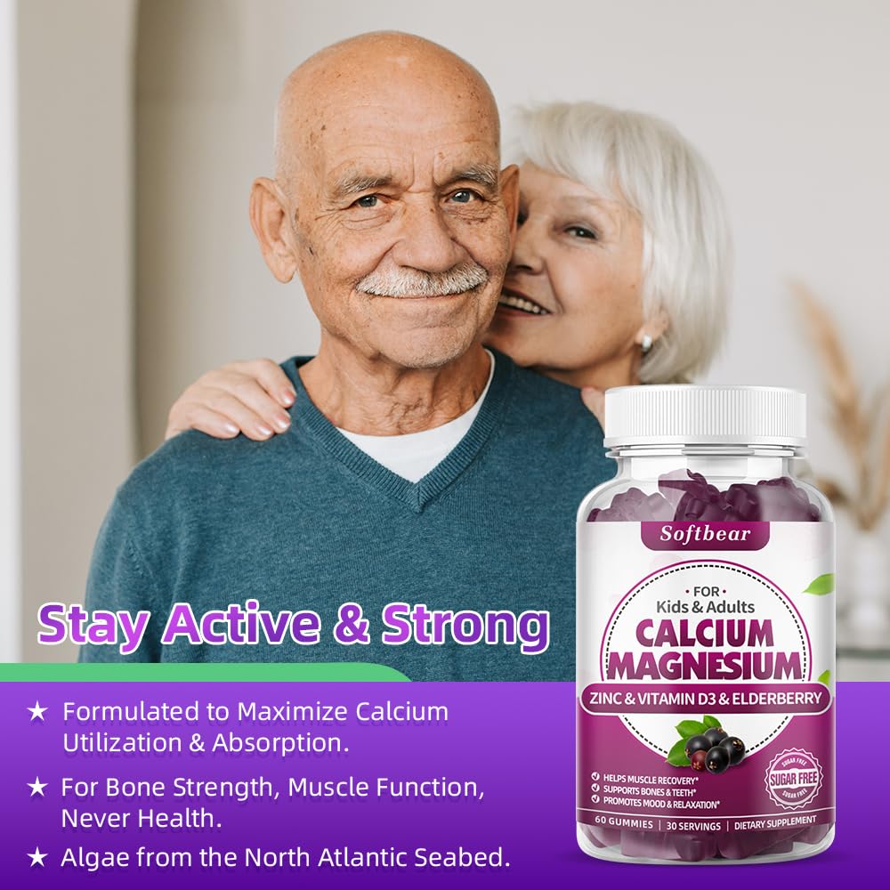 Softbear ingredients back highlights calcium magnesium zinc blend for balanced nutrition