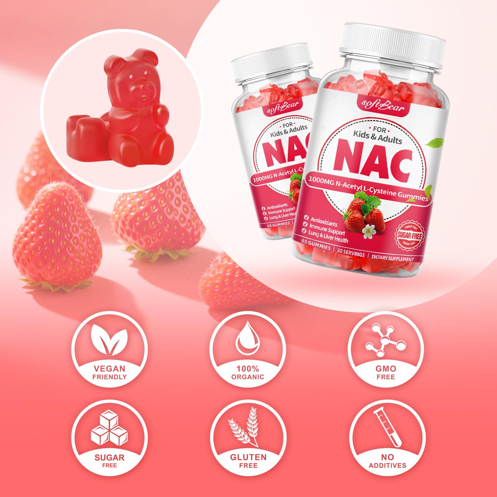 SoftBear NAC gummies adults dosing shows convenient two-gummy daily ritual