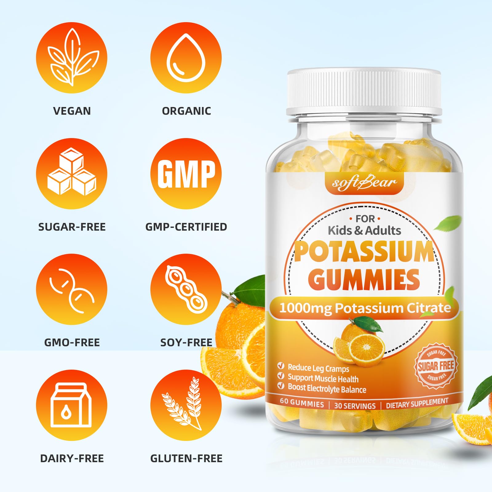 softbear Potassium Citrate Gummies dosage guidance shows two gummies daily.