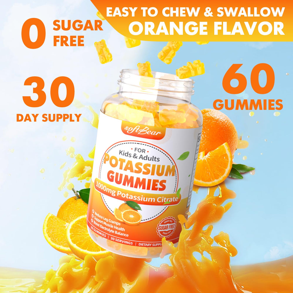 softbear Potassium Citrate Gummies gluten-free label emphasizes allergen-friendly option.