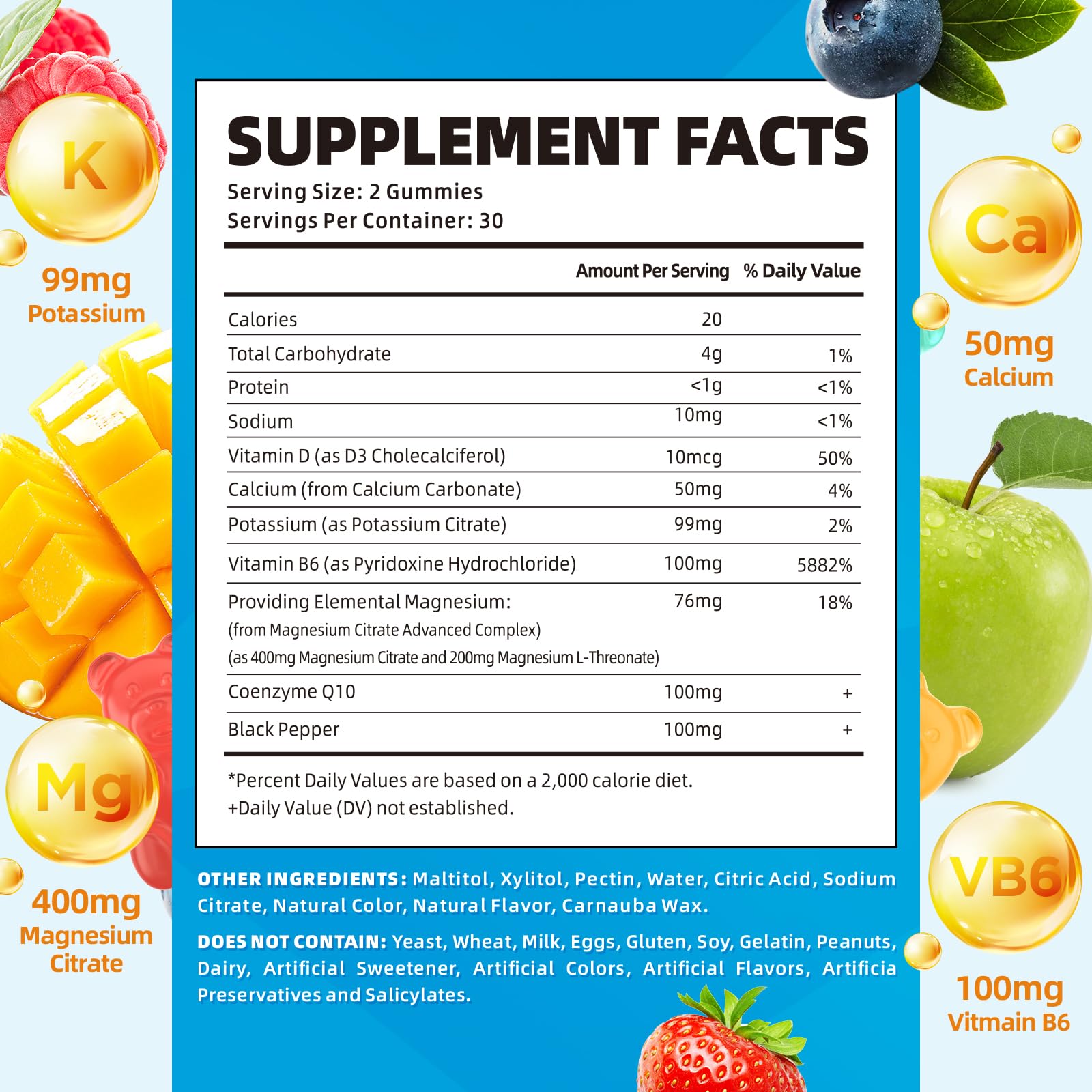 Softbear potassium gummies bottle label highlighting vegan and sugar-free features.