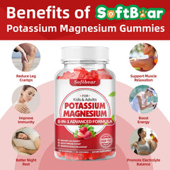 Softbear potassium gummies bottle on table demonstrates convenient daily use