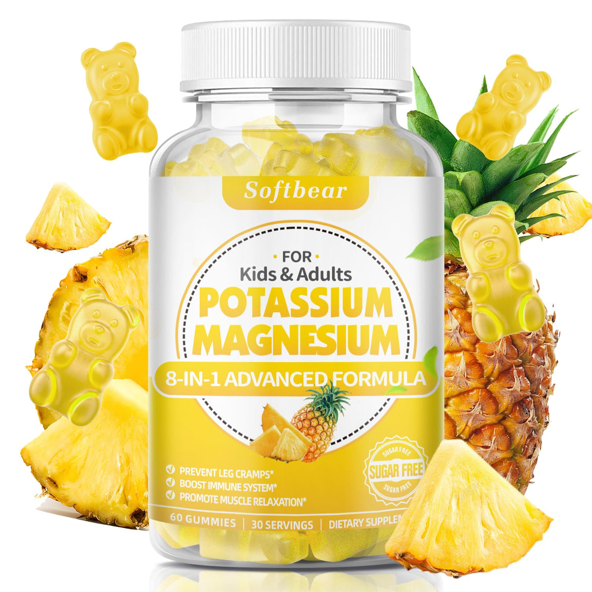 Softbear Potassium Gummies bottle for daily use and muscle support