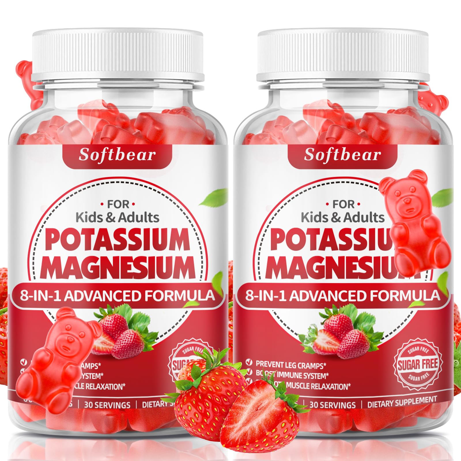 Softbear potassium gummies holding pack suggests easy on-the-go wellness