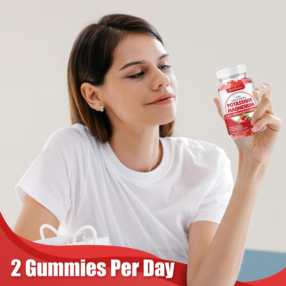 Softbear potassium gummies supplement facts panel supports transparent nutrition