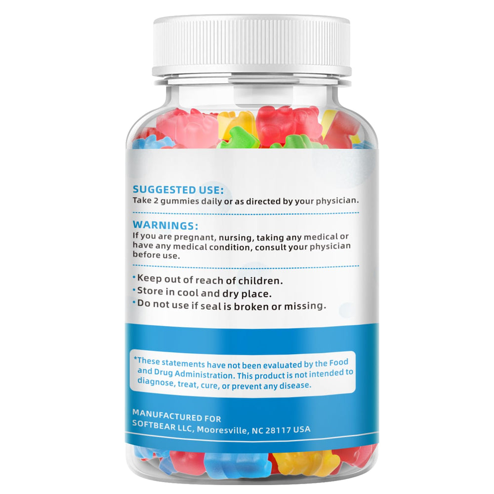 Softbear potassium gummies with water for daily intake.