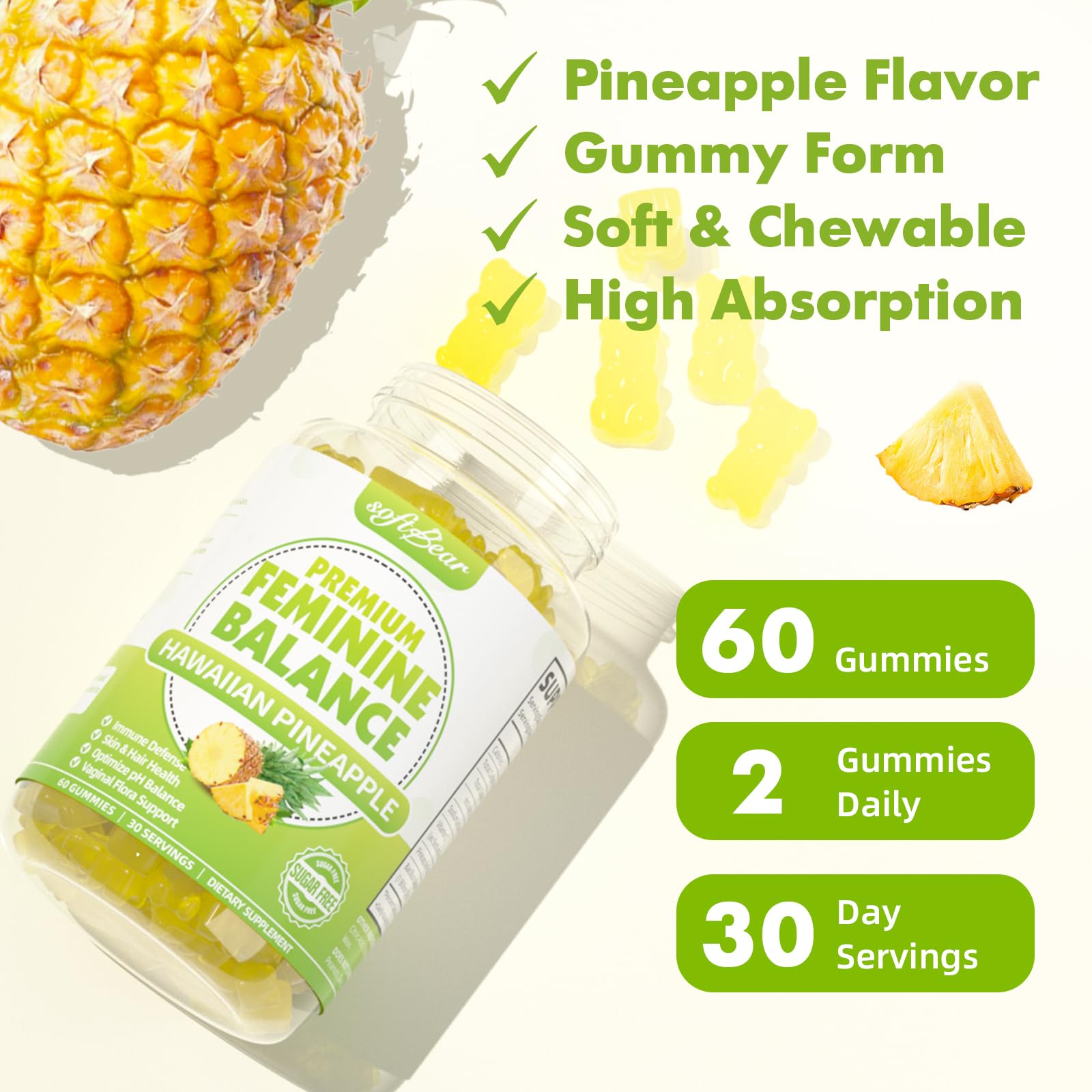 Softbear bottle with label visible communicates vegan and gluten-free status