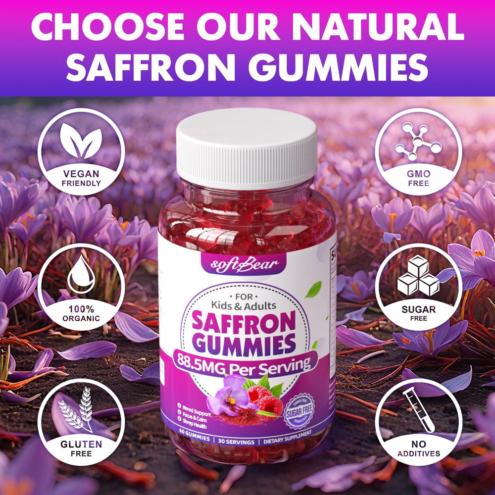Softbear saffron gummies are organic and non-GMO for clean use.