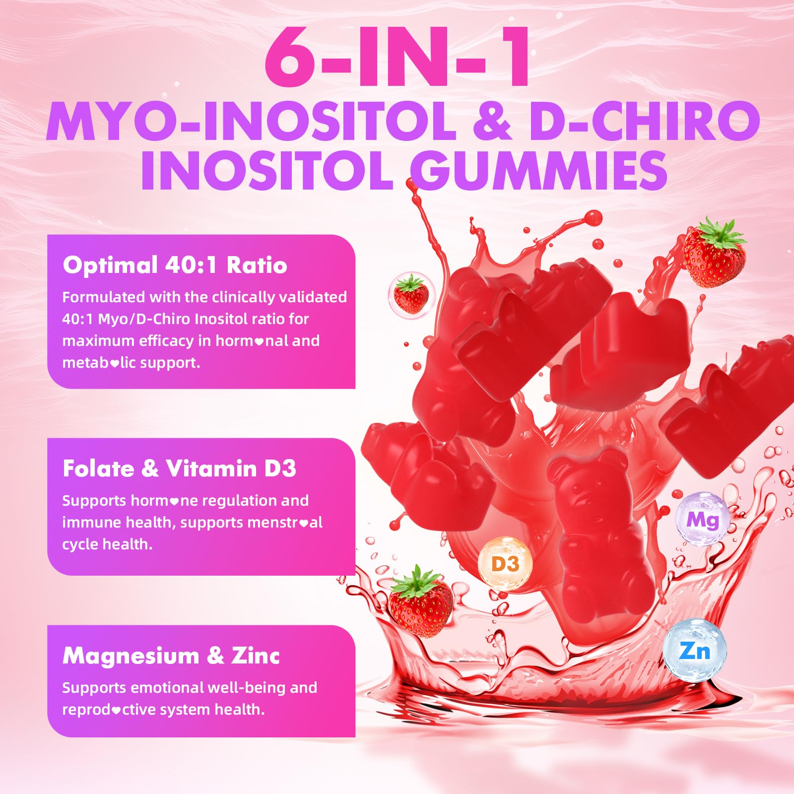 SoftBear Inositol vegan gummies close-up, highlighting sugar-free formulation.