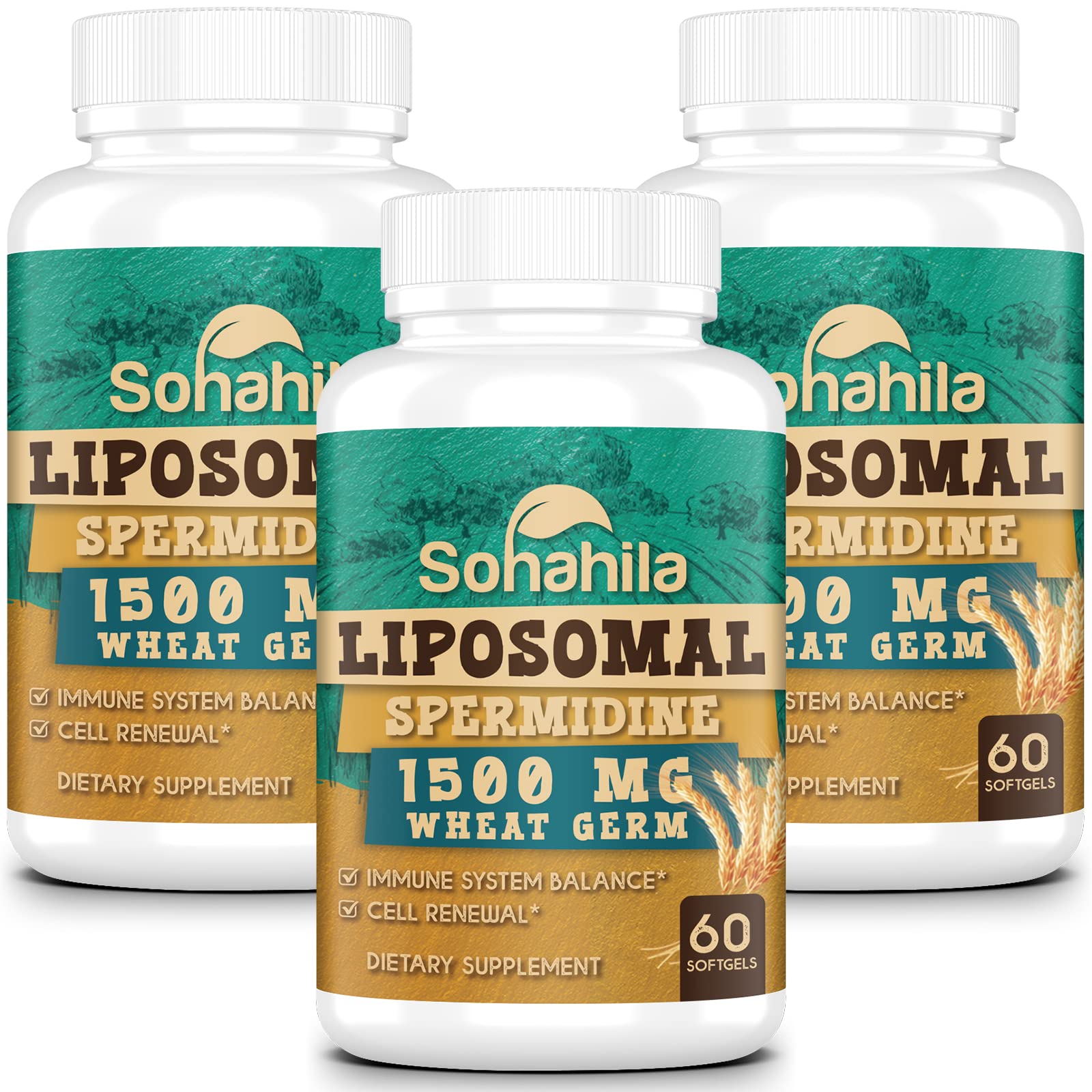 Sohahila Spermidine softgel bottle front highlighting the premium formula and packaging