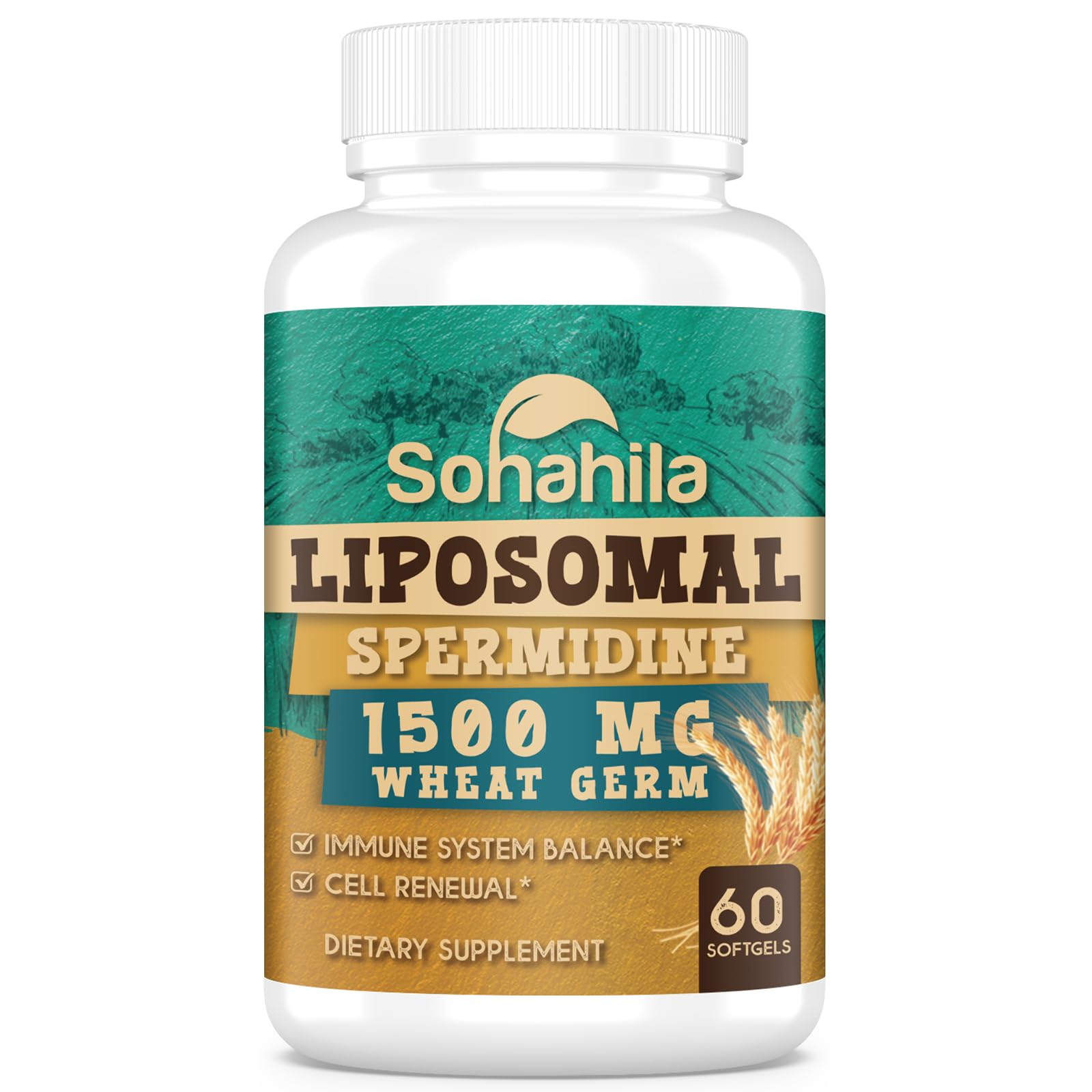 Sohahila Spermidine softgel bottle front highlighting high absorption formula