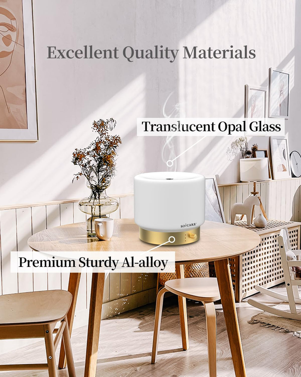 SOICARE 280ml water tank provides long-lasting aroma in living spaces.