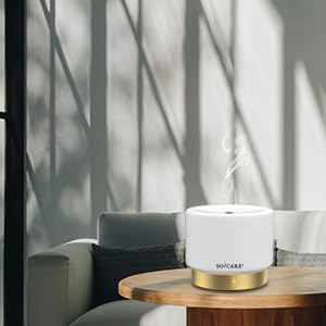 SOICARE bedside diffuser with dimmed light ideal for nightstands.