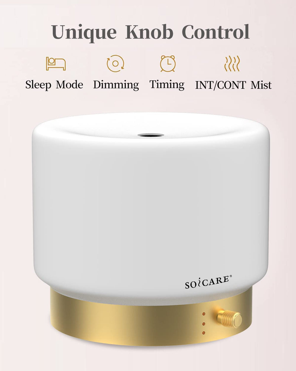 SOICARE dimmable diffuser creates a warm glow for relaxing evenings.
