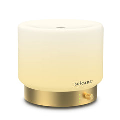 SOICARE glass diffuser with gold base offers stylish aromatherapy in any room.