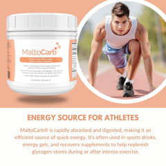 Solace Nutrition MaltoCarb powder blended into a shake for smooth energy delivery.