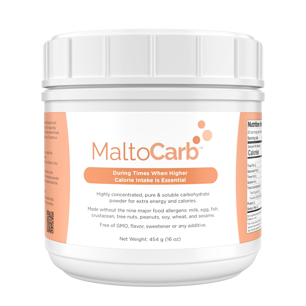 Solace Nutrition MaltoCarb powder bottle showing gluten-free, plant-based energy support.