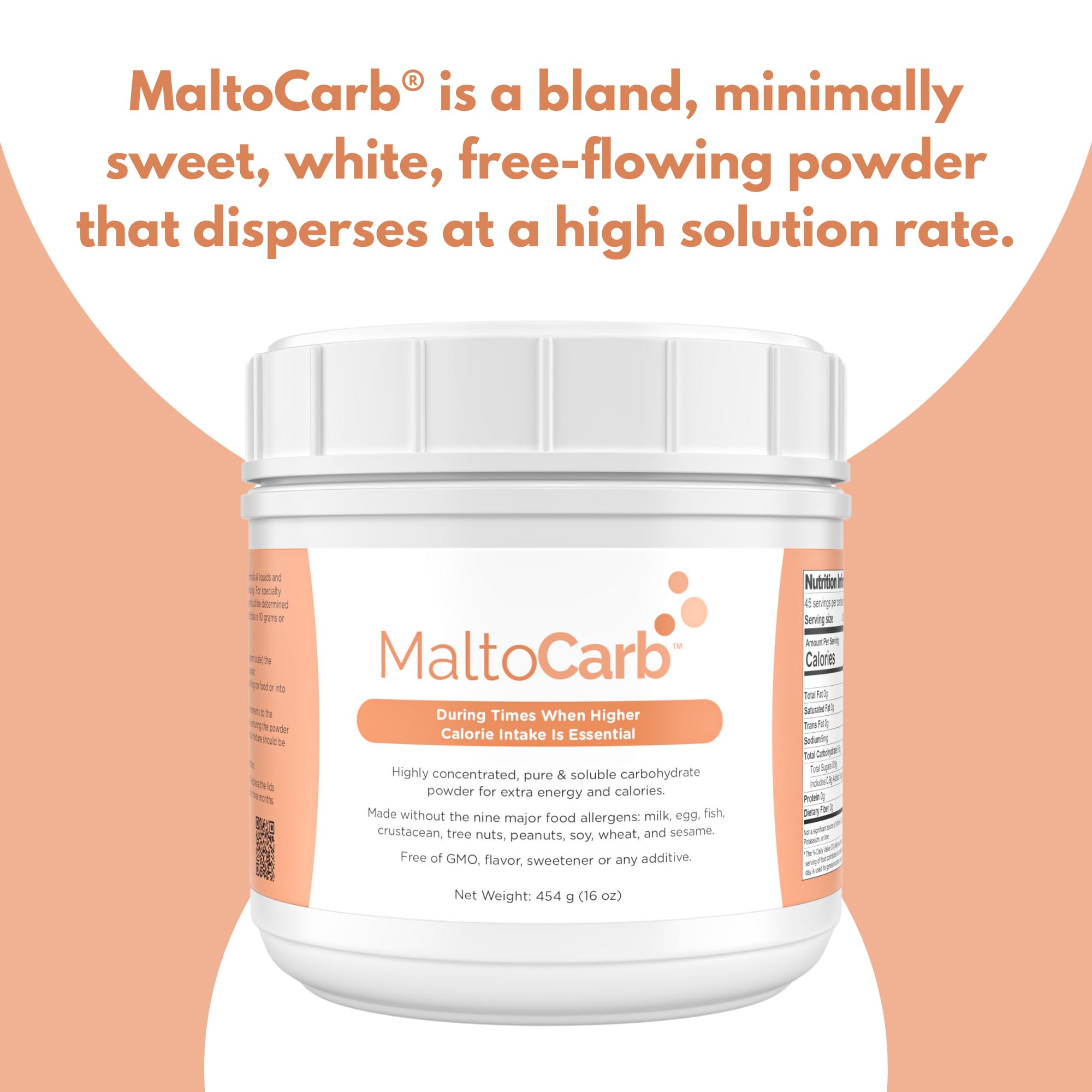 Solace Nutrition MaltoCarb label highlights gluten-free, allergen-free ingredients.
