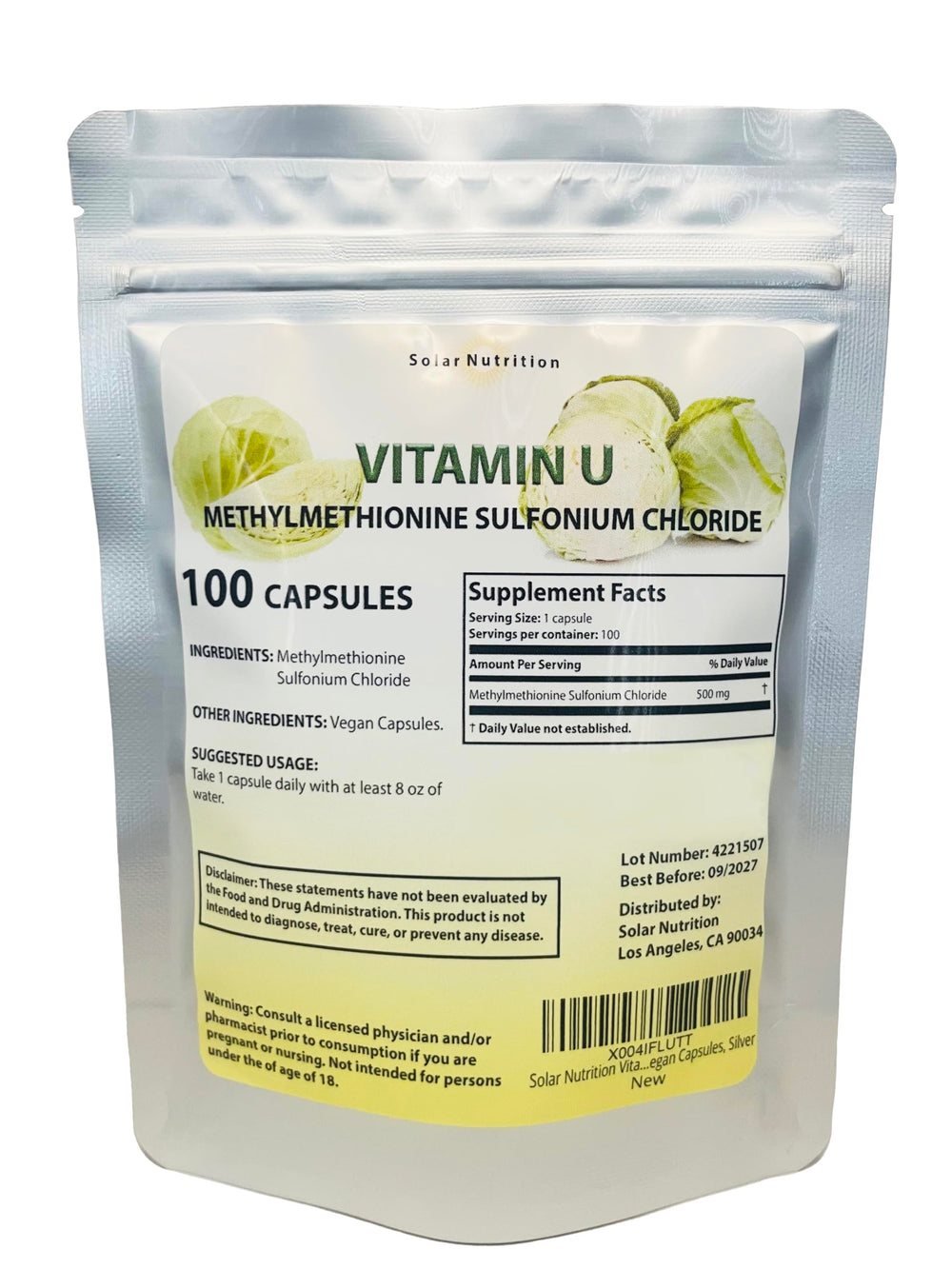 Solar Nutrition Vitamin U bottle front label for daily wellness.