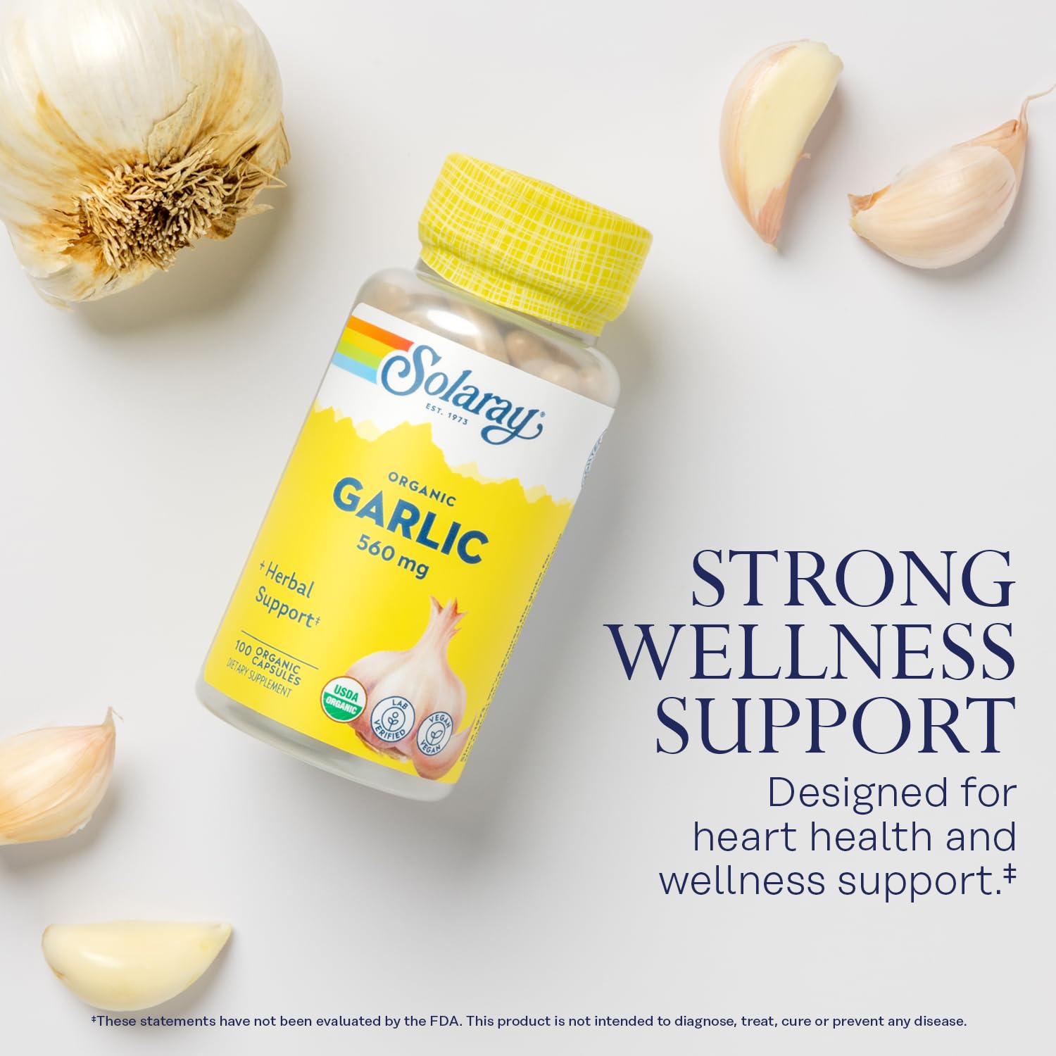 SOLARAY 560 mg garlic per capsule emphasizing potency and nutrition