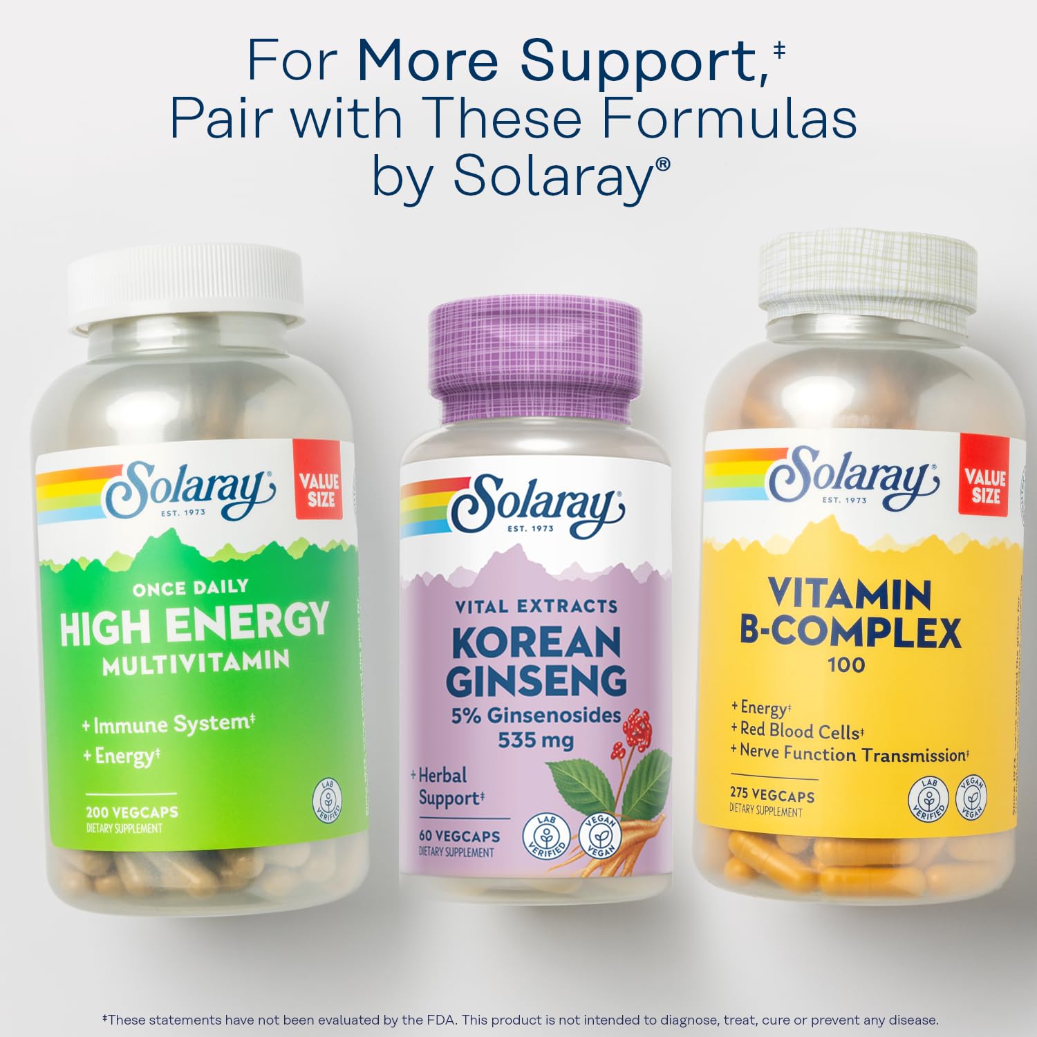 SOLARAY 60 servings vegan capsules ready for daily use.