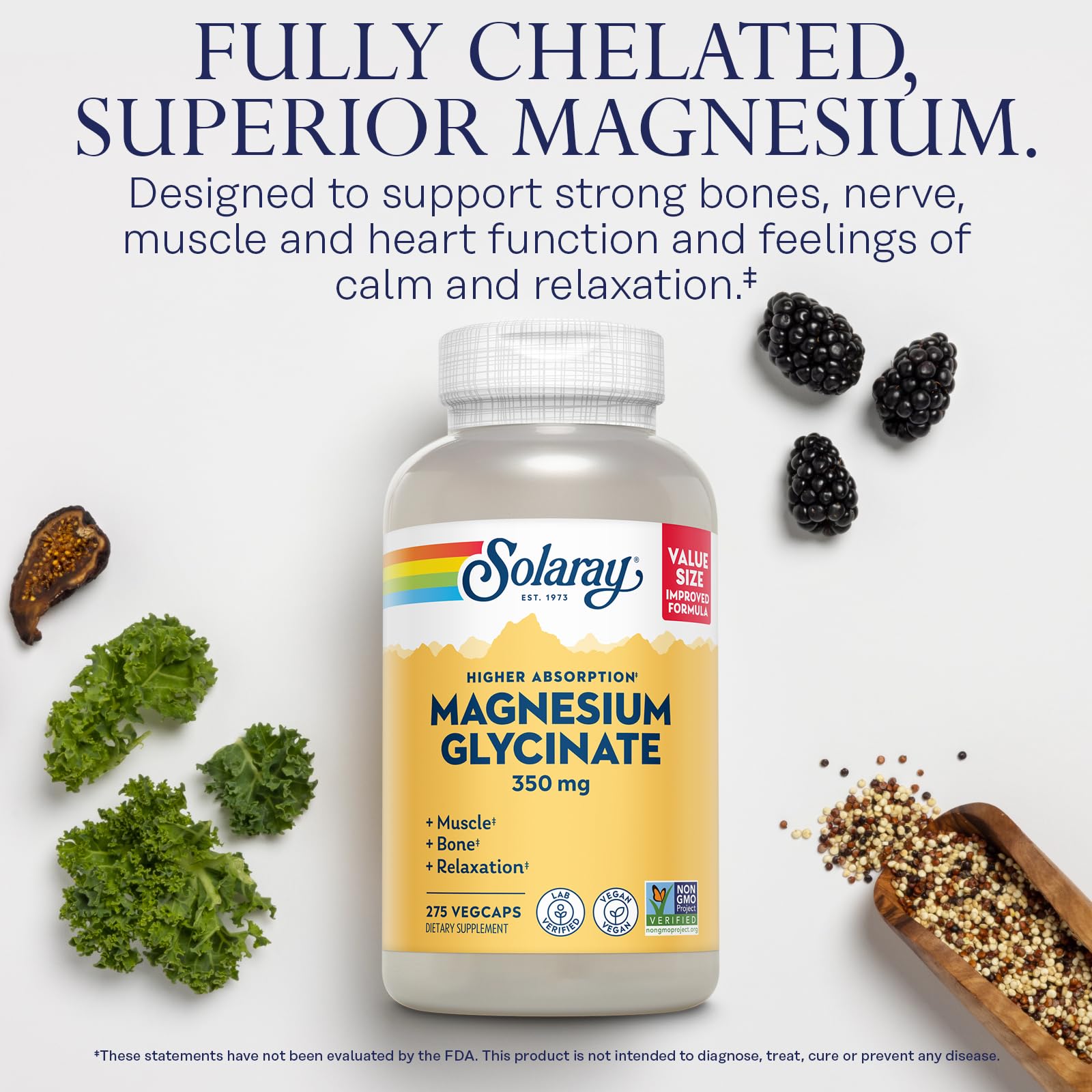 SOLARAY Magnesium Glycinate 68 servings bottle on shelf for daily mineral support.