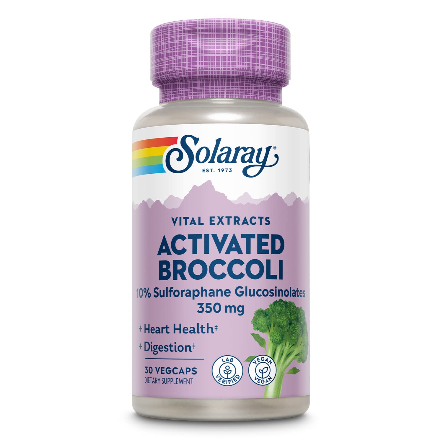 SOLARAY Activated Broccoli Seed Extract bottle with capsules for daily antioxidant support.