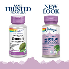 SOLARAY broccoli seed extract capsules closeup highlights SGS potency and capsule shape.