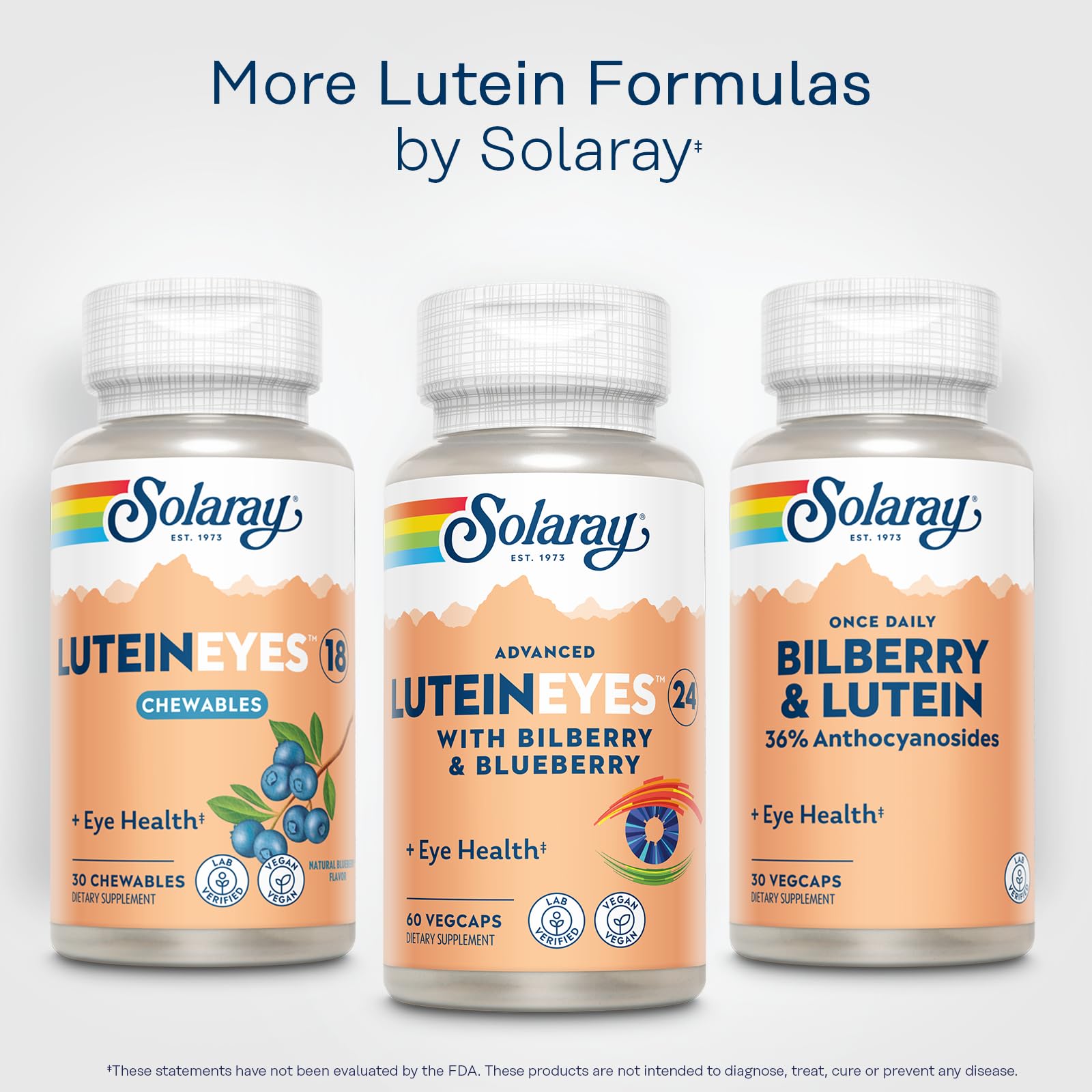 SOLARAY Advanced Lutein Eyes vegan symbol signals plant-based supplement use.