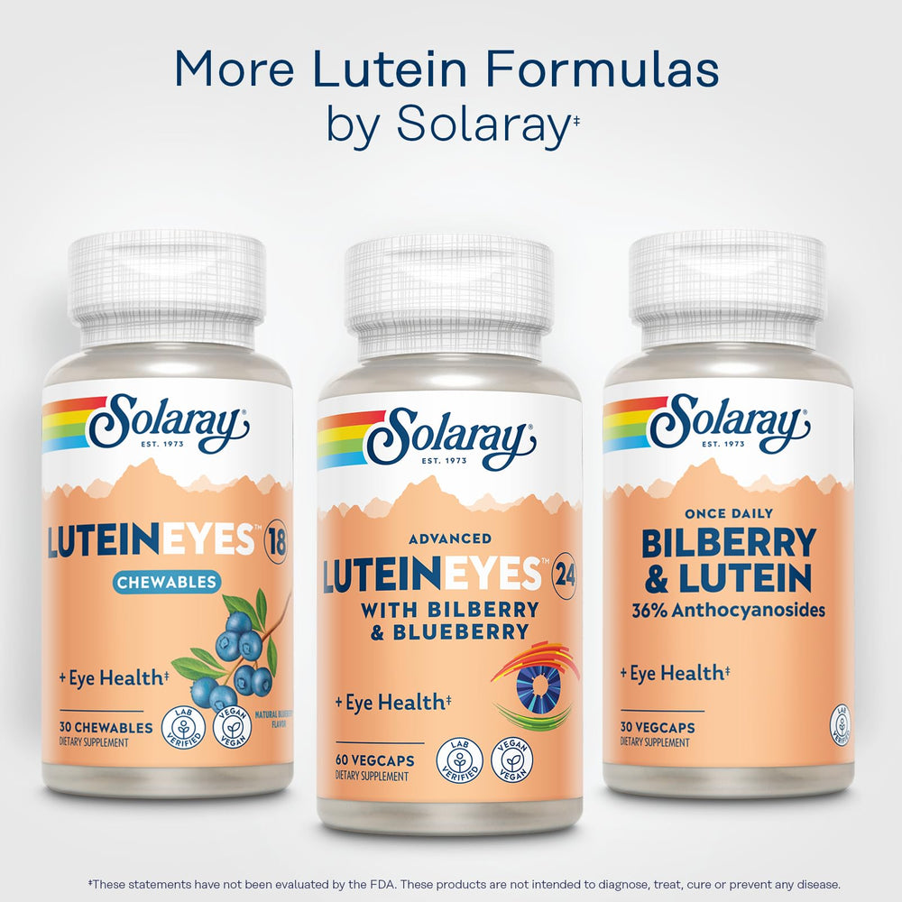 SOLARAY Advanced Lutein Eyes vegan symbol signals plant-based supplement use.