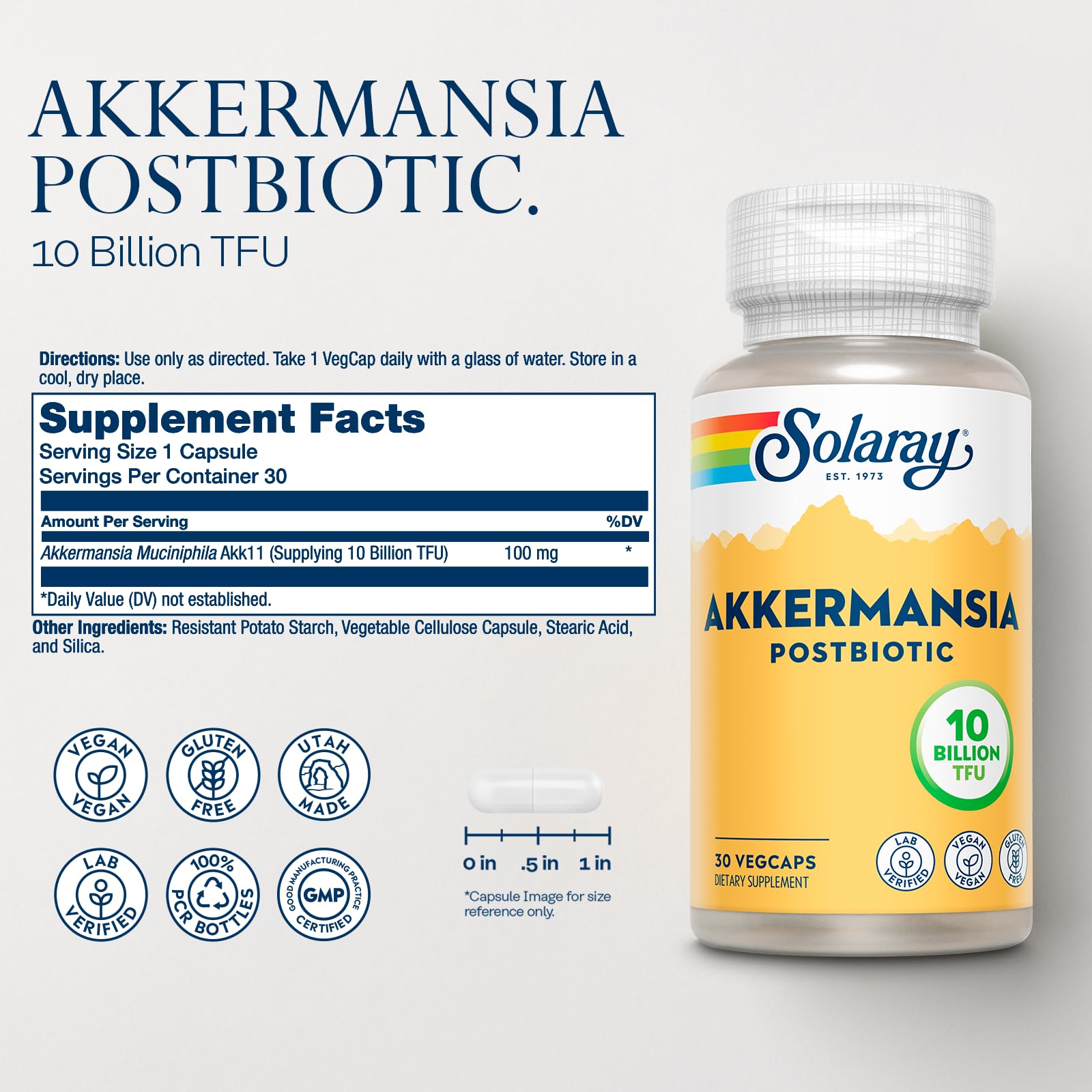 SOLARAY Akk11 bottle label close-up highlighting vegan formulation