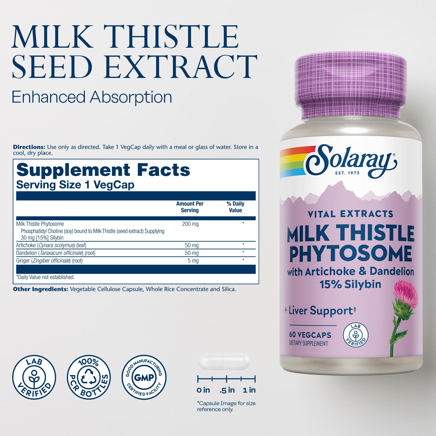 SOLARAY capsules with artichoke, dandelion, and ginger for daily liver support.