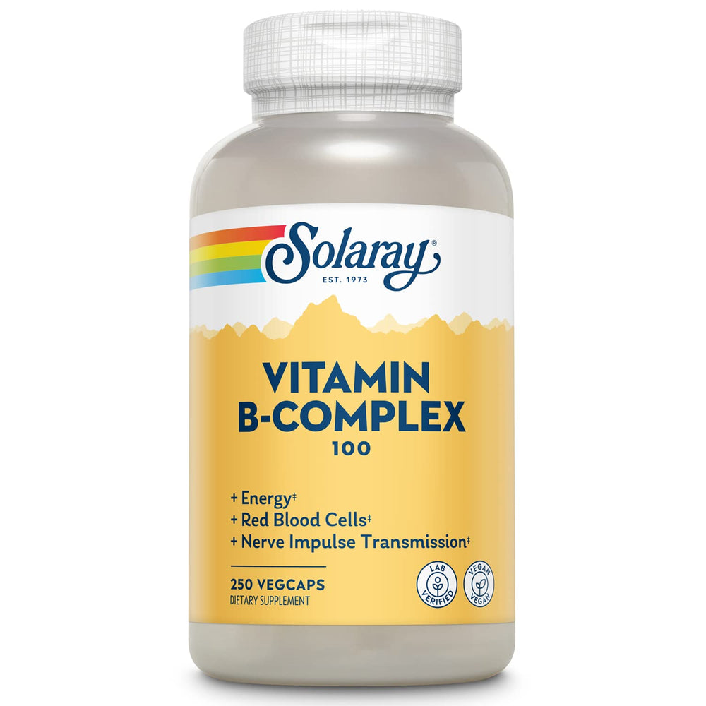 SOLARAY B-Complex 100 bottle front showing vegan energy support