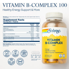SOLARAY B-Complex 100 capsules closeup highlighting capsule texture for daily energy