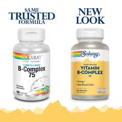 Solaray B-Complex 75 Time Release capsules close‑up, ideal for steady daily use