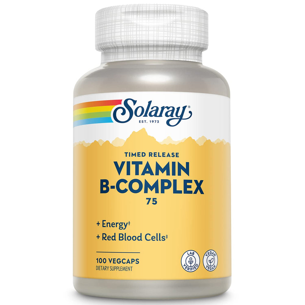 SOLARAY B-Complex 75mg bottle front with clear labeling for easy selection