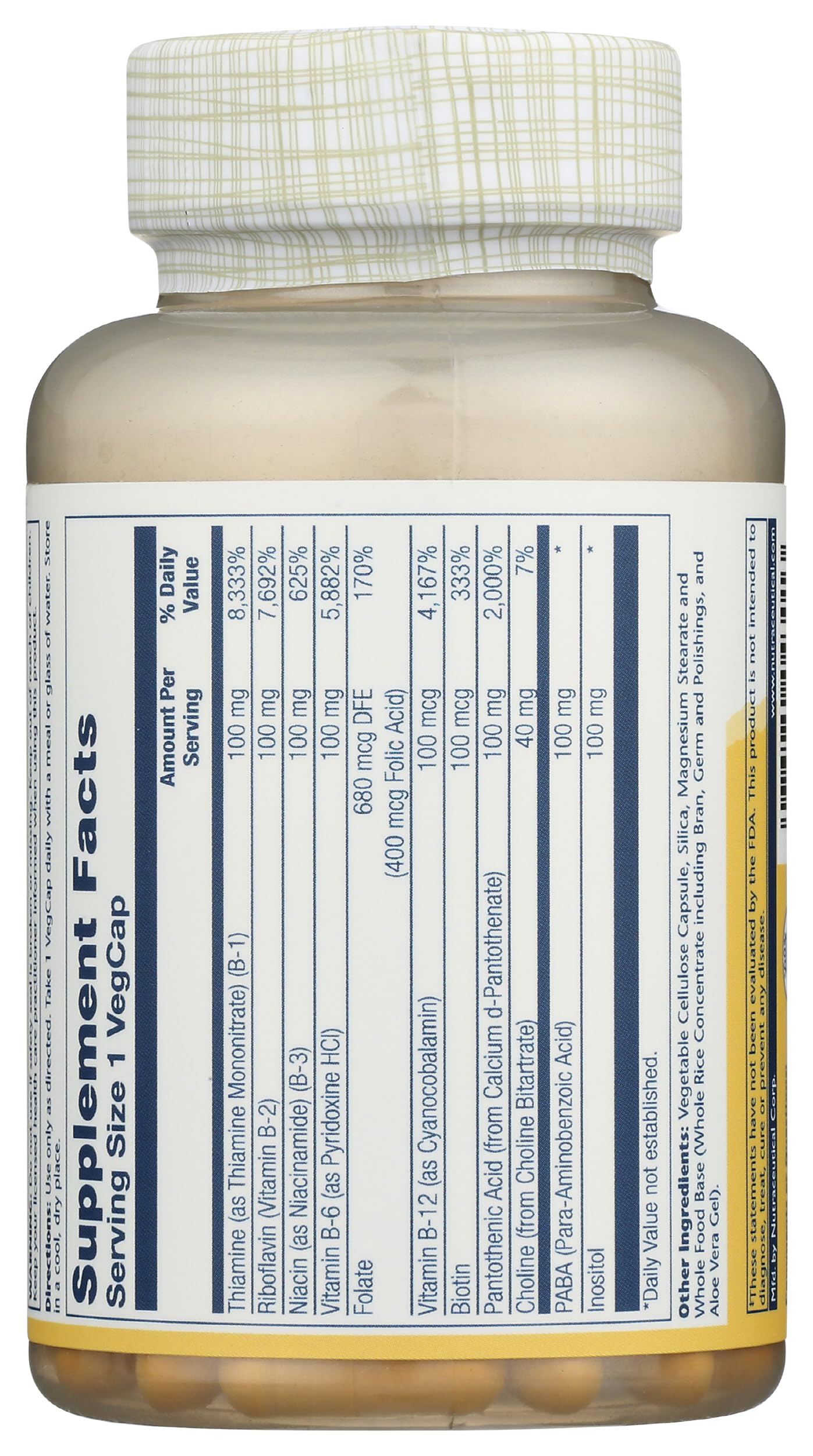 Close-up of SOLARAY B-Complex capsules for easy swallowing and consistency.