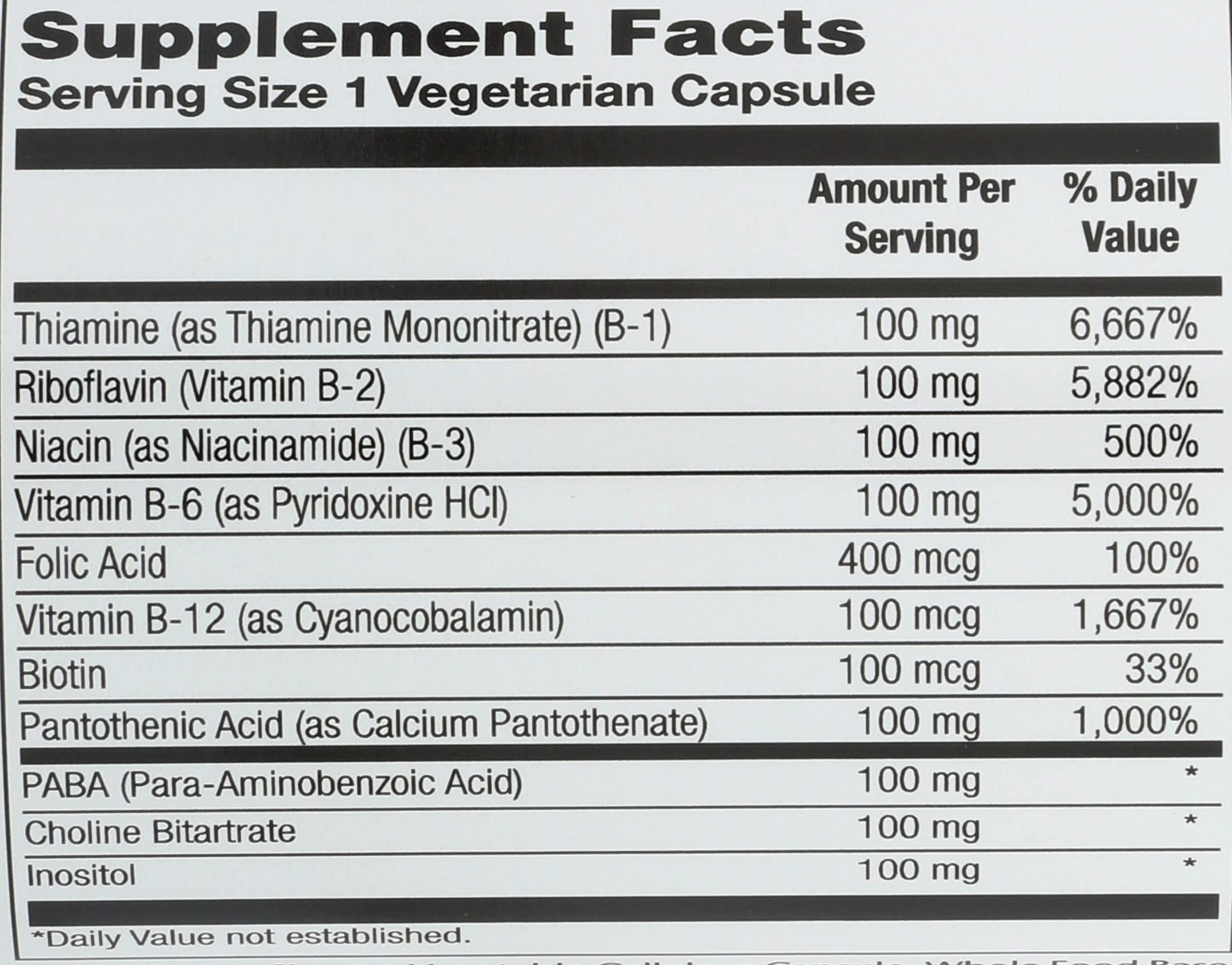 SOLARAY B-Complex label detail showing vitamin amounts and ingredients.