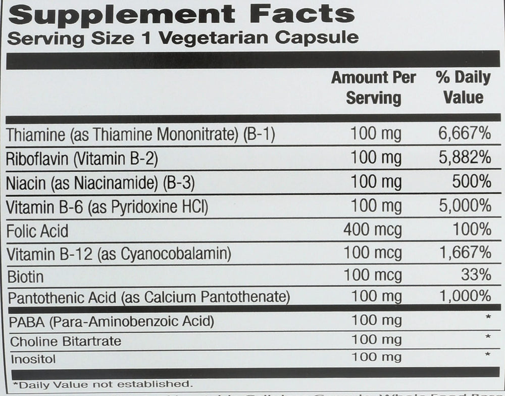 SOLARAY B-Complex label detail showing vitamin amounts and ingredients.
