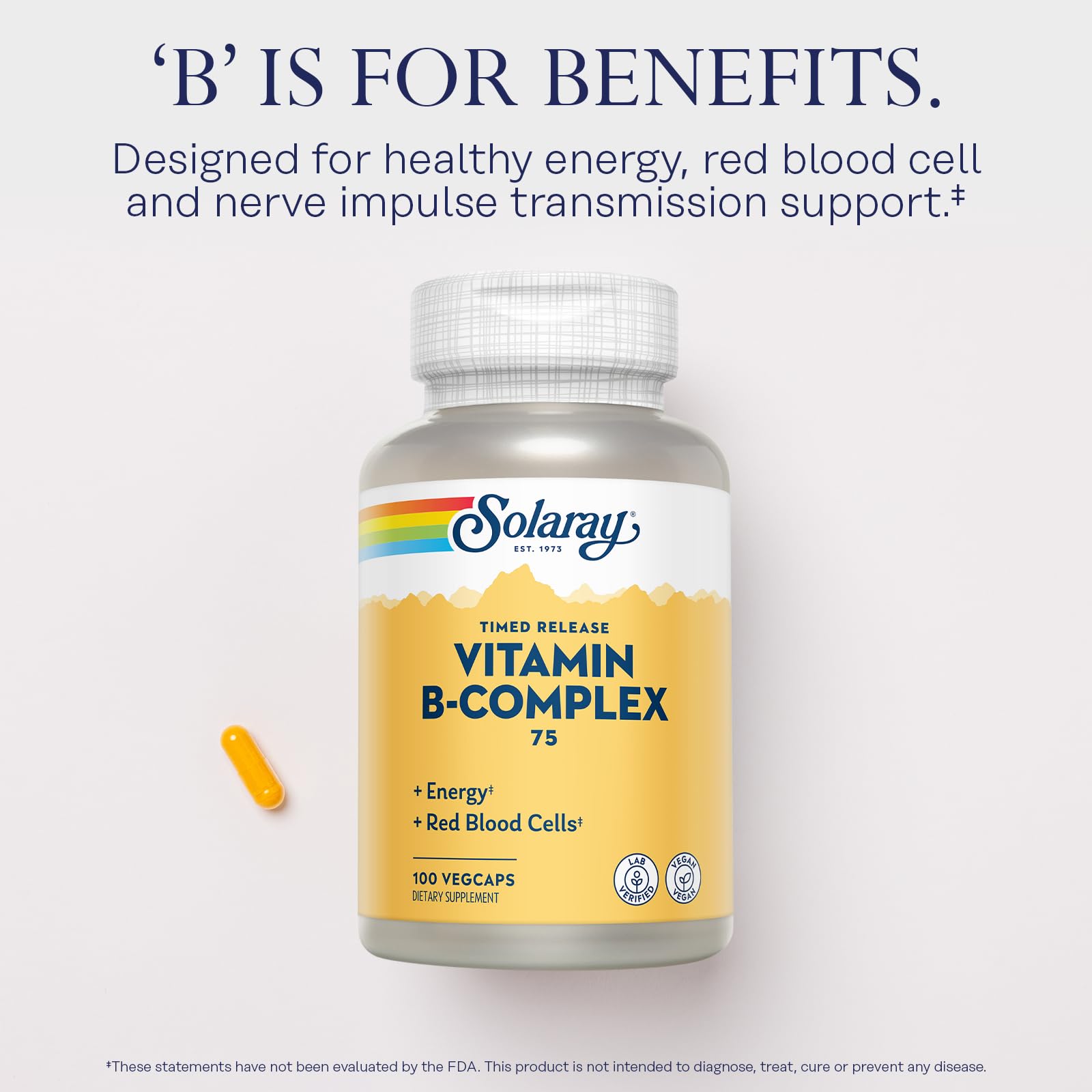 SOLARAY B-Complex label details highlighting ingredients and GMP quality