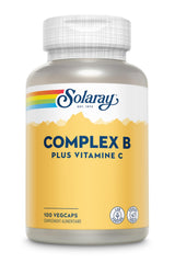 Solaray B Complex label details show B vitamins for energy and immunity.