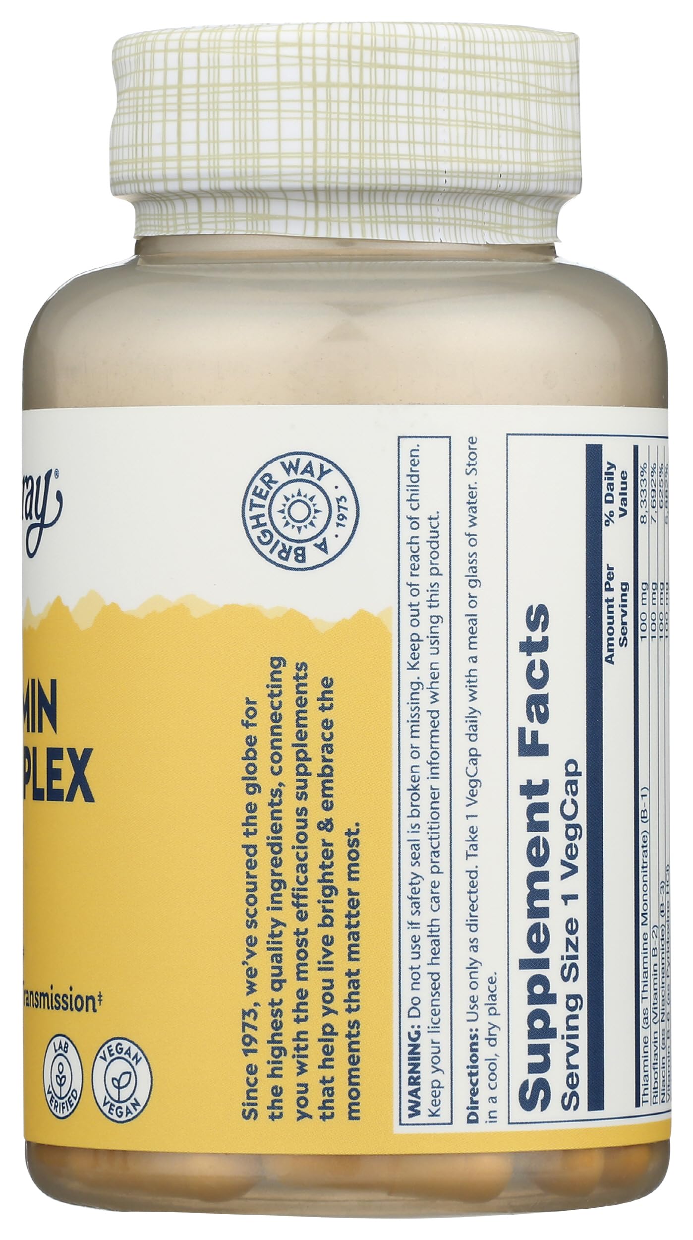 SOLARAY B-Complex pills on a desk ready for routine use.