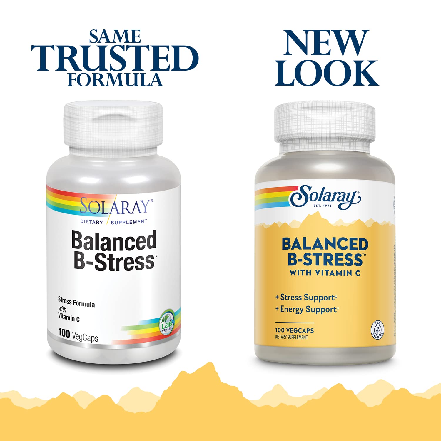 SOLARAY B-Stress bottle label highlights trusted quality for daily use.