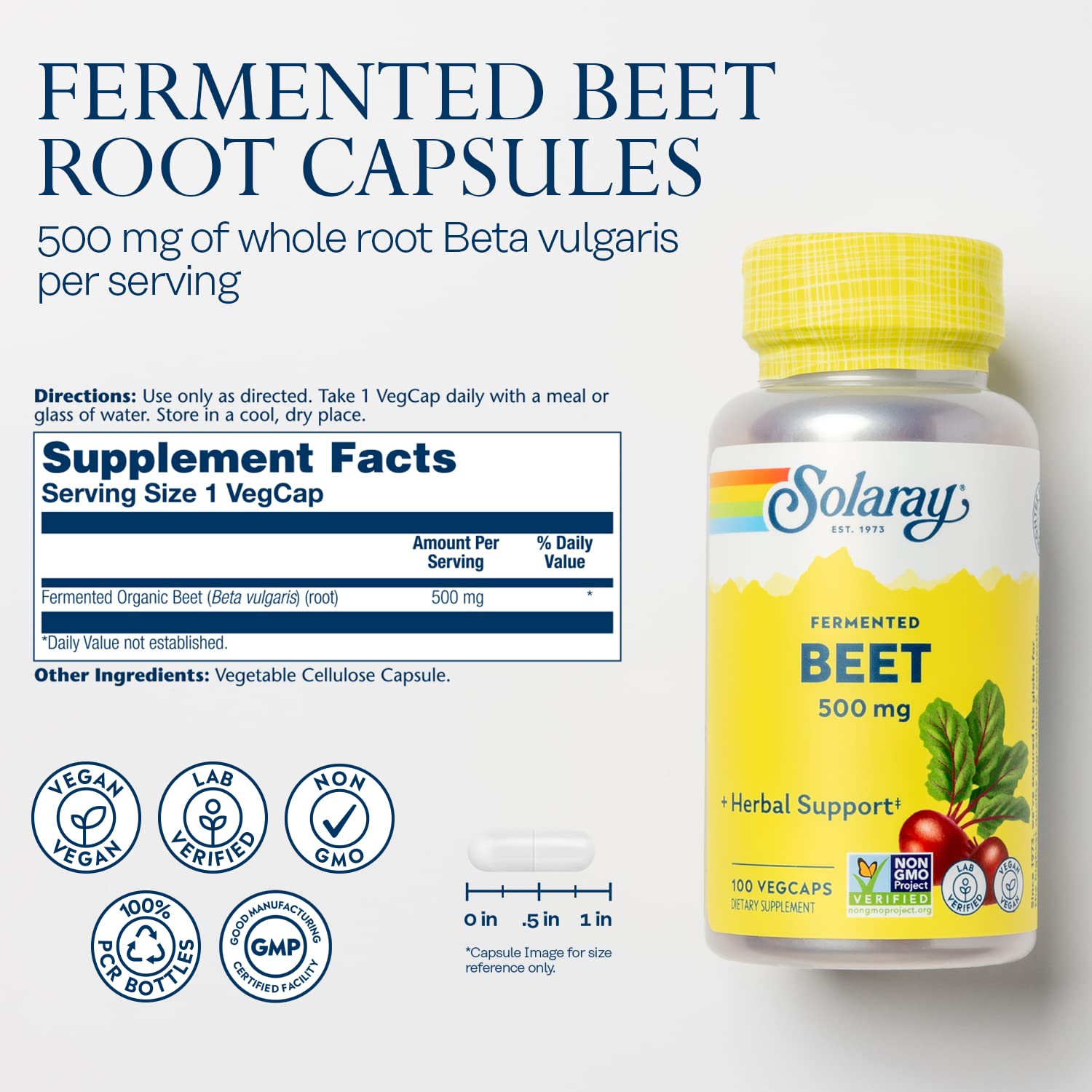 SOLARAY beet root extract label view showing organic fermentation and whole-root ingredients