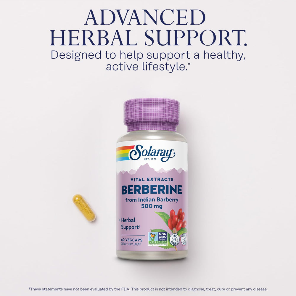 SOLARAY Berberine 500mg label close-up showing ingredients and dosage