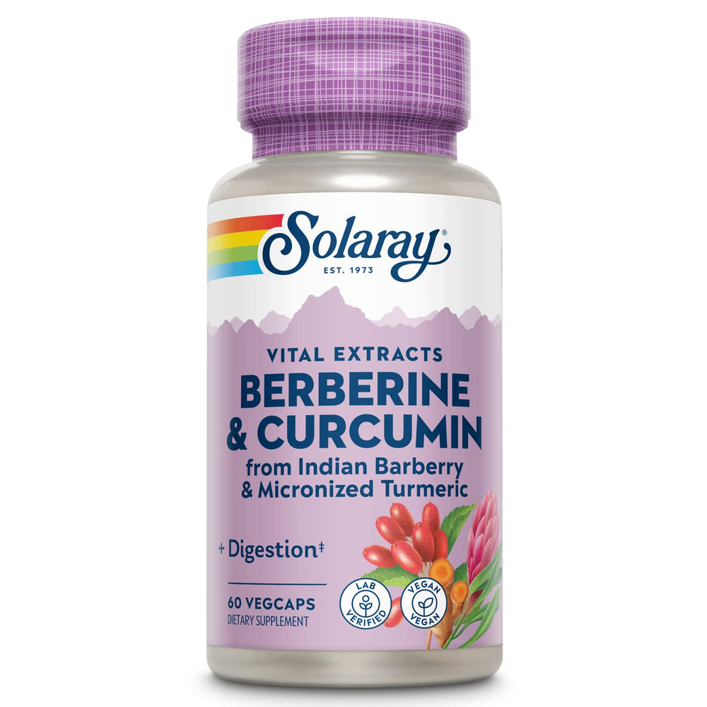 SOLARAY Berberine & Curcumin bottle front for vegan wellness support