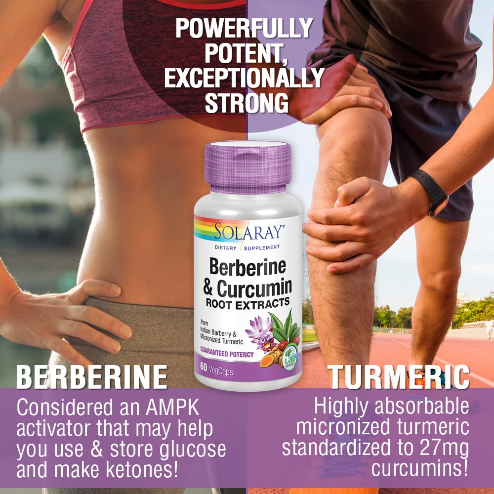 SOLARAY Berberine & Curcumin label detail shows 20% curcumin guarantee