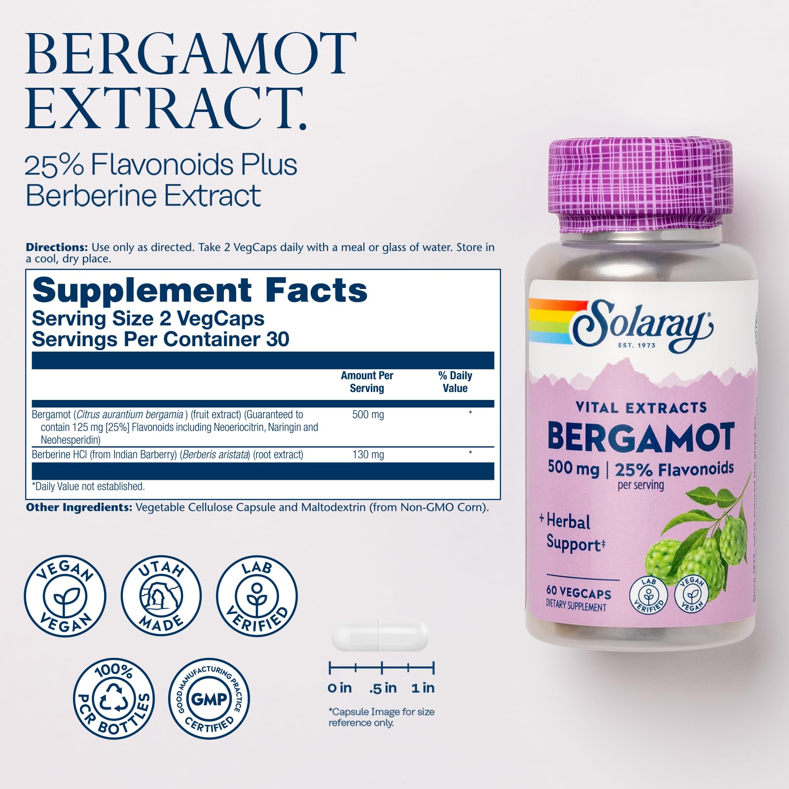 SOLARAY Berberine HCl capsules close-up highlighting concentrated dose.