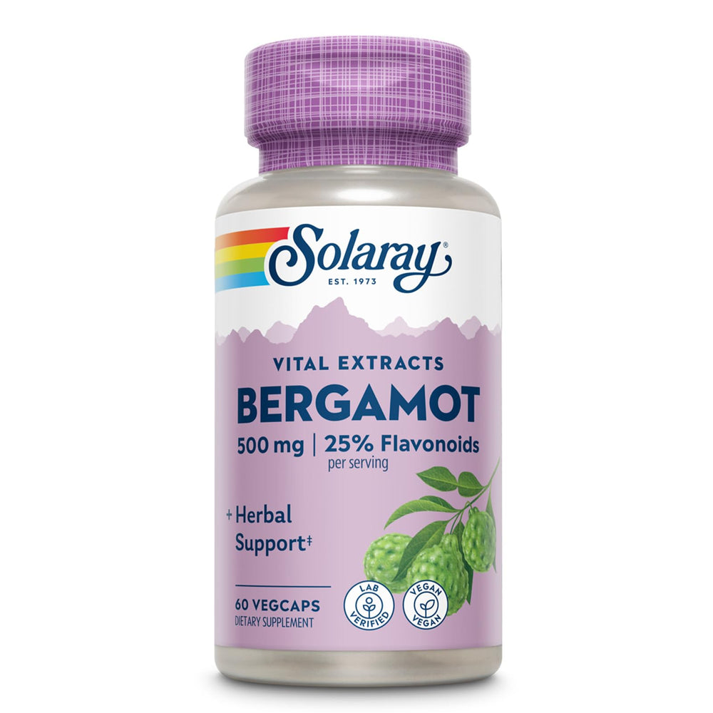 SOLARAY Bergamot 500 mg bottle front showing label for an active lifestyle.